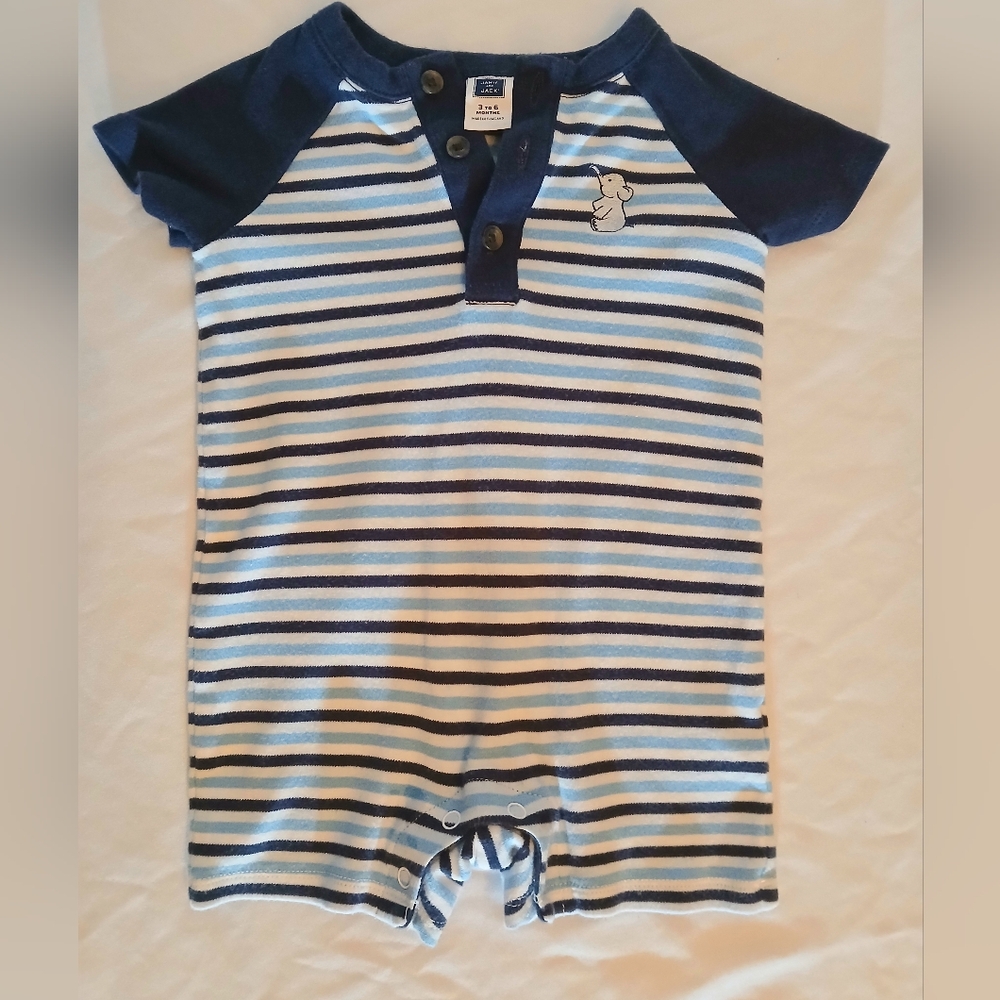 Baby Boy Striped Elephant Romper | Janie and Jack | 3–6 Months